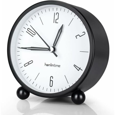 DEESSE SHOP - Réveil de chevet, horloge de bureau silencieuse sans tic-tac, réveil analogique à piles avec veilleuse, réveil rond minimaliste en métal pour chambre à coucher, table de chevet, bureau, 