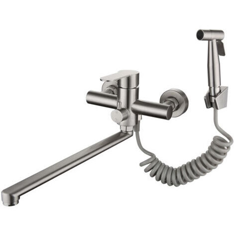 DEESSE SHOP-Robinet mural de cuisine Pistolet pulvérisateur mural Évier Robinet d'eau chaude et froide en acier inoxydable