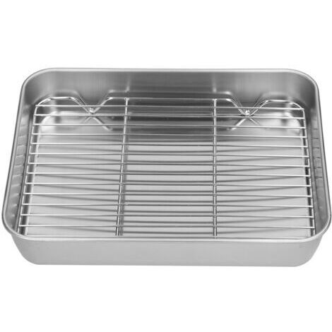 DEESSE SHOP-Rôtissoire en Acier Inoxydable avec Grille, Surface Antiadhésive, Facile à Nettoyer, Matériau Sain, Draine L'eau et L'huile, Plaque de Cuisson et Grille pour la Cuisson