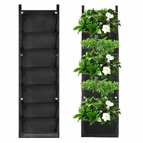 DEESSE SHOP-Sac pour plante mural Sac Plantation Mural, 7 Poche Poche de Plantation Vertical Jardiniere Exterieur Suspendue pour Balcon Jardin Cour Bureau Décoration de la Maison（noir）