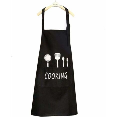 DEESSE SHOP - Tablier de cuisine unisexe Chefs étanche avec poches Tabliers pour la cuisine Restaurant Travail BBQ Jardinage Artisanat Cuisson Noir