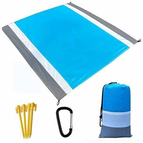 DEESSE SHOP - Tapis de Plage Couverture de Pique-Nique Extérieur, Grande 210 x 200cm Couverture de Plage de Pique-Nique Imperméable avec 4 Clous Fixes Portable Poche Zippée Lavable Tapis de Plage pour