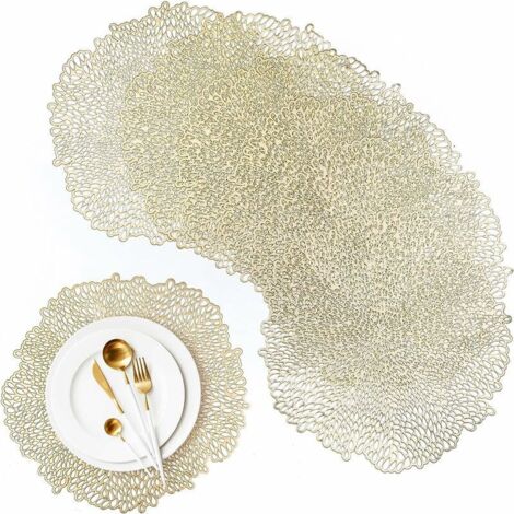 DEESSE SHOP - Tapis de table rond doré, ensemble de sets de table en PVC résistant à la chaleur lavable de 6 pièces pour la décoration de la cuisine à la maison 38x38cm