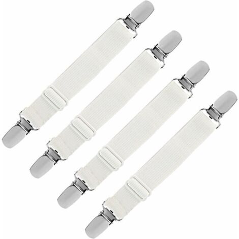 DEESSE SHOP - Tendeur de drap-housse élastique, attache de sangle de retenue réglable pour drap de lit, canapé, housse de repassage (blanc, lot de 4)