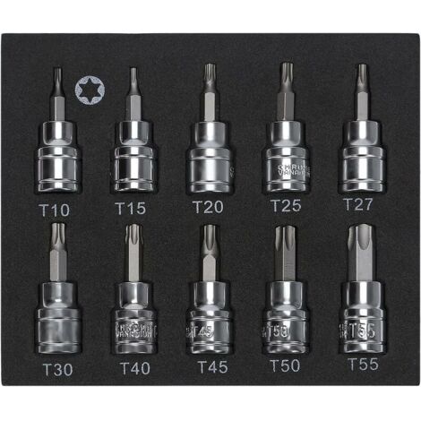 DEESSE SHOP - Tournevis 3/8 S2 Acier T10 - T55 Torx Star Bit Torx Bit Socket Kit 10 Pièces T10 T15 T20 T25 T27 T30 T40 T45 T50 T55