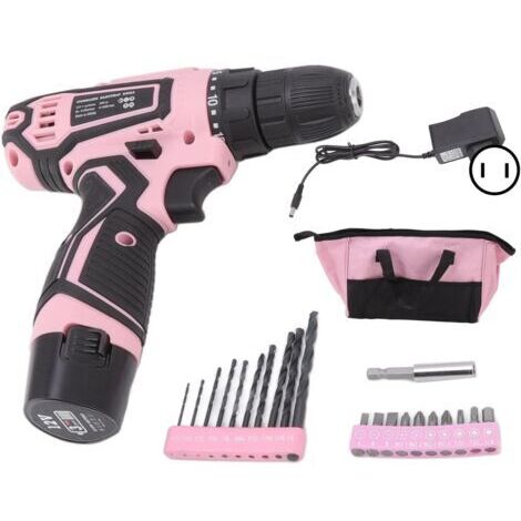 DEESSE SHOP-Tournevis électrique 12V rechargeable sans fil – Perceuse compacte avec batterie lithium-ion 1500mAh – Couple 20N.m pour visser en série – Rose