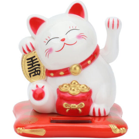 DEESSE SHOP-Une Statue en Céramique Chat Chanceux, Bienvenue Aux Bijoux Chat Fortune, L'énergie Solaire Conduit Jolis Chats Chanceux à Bras Oscillants, Chinese Feng Shui Decoration Lucky Cat (Blanc)