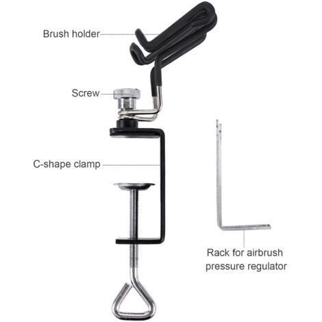 DEESSE SHOP-Wakects Universal Airbrush Holder, C Forme Clamp Airbush Stand Tool avec 2 Racks de Pinceau et Rack Latéral pour Le Régulateur de Pression Barges de Table jusqu'à 3 Pouces
