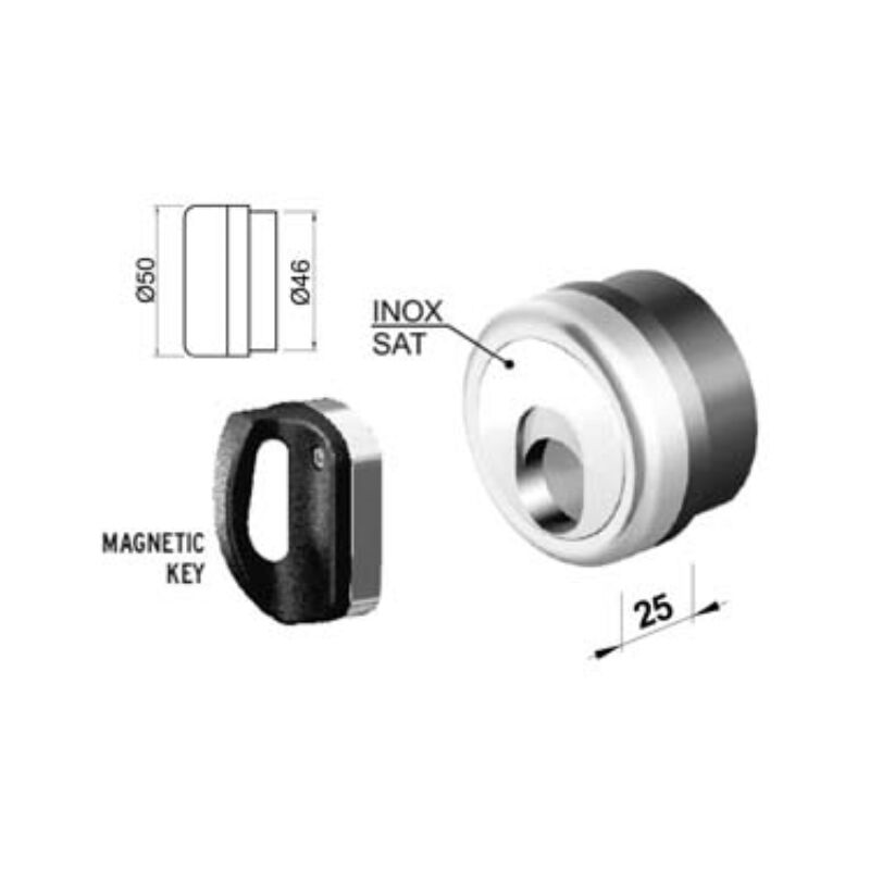 Image of Defender magnetico mag monolito inox cromo satinato mr50025d1it - mm.69x85x25h. compatibile con serrature cipierre 1 pezzi Disec