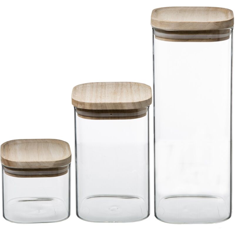5five Simply Smart - Set de 3 bocaux de rangement empilables en verre borosilicaté avec couvercles en bois – ensemble pratique pour la cuisine,