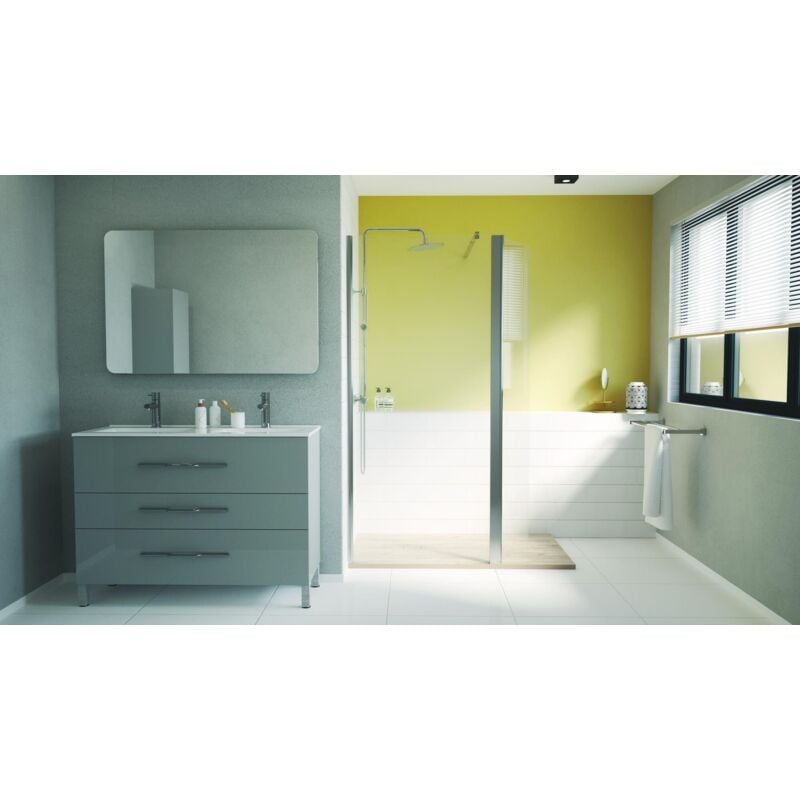 Ondee - Déflecteur - Verre trempé 8mm - Finition chromé - 40x200cm