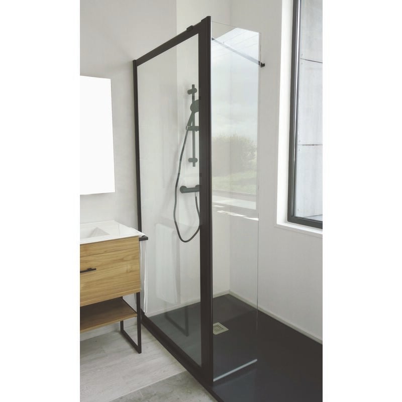 Ondee - Déflecteur - Verre trempé 8mm - Finition Noir mat - 40x200cm