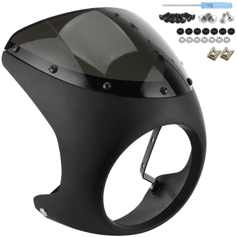 Basetbl - Déflecteur de vent de carénage de phare de 7 pouces universel pour moto (lentille noire mate)