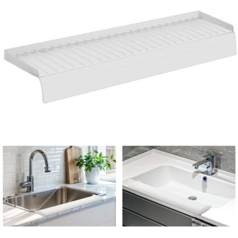 Déflecteur d'eau en silicone, barrière anti-éclaboussures découpable, protection pour cuisine, baignoire, bords d'évier, accessoire d'évier (avec ventouses, blanc) Modèle à ventouses 4 x 14 pouces