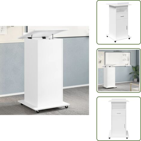 Deflettore per tablet - vidaXL Leggio con Ruote e Cassetto Bianco 55x55x107 cm in Multistrato - Ripiano inclinabile
