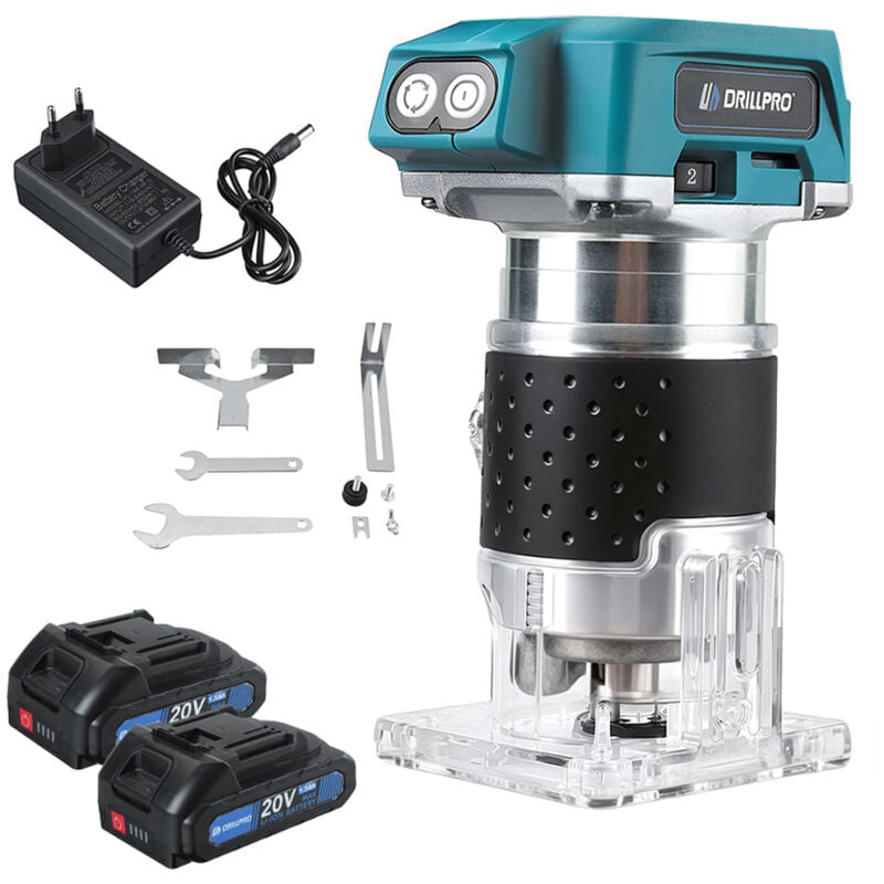 Défonceuse à bois, outil de toupie sans fil sans balais 350 w, mandrin 6 mm, 6,35 mm, 8 mm, avec 2 batteries