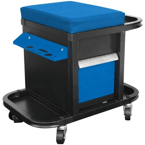 DEF'PRO Tabouret / servante d'atelier mobile avec rangements pour outils 50x45x36 cm bleu et noir