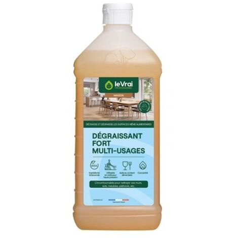 Dégraissant multiusages ambre 1L – Formule concentrée à base de solvants végétaux – Apte contact alimentaire – Nettoyage profond – Le Vrai Professionnel