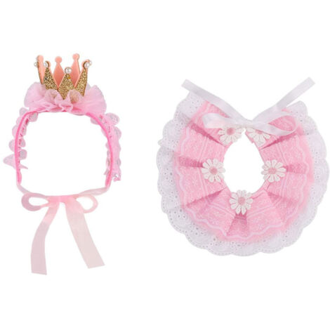 Déguisement de princesse, jolie couronne en dentelle, accessoires pour chats et petits chiens, tenue rose pour fête d'anniversaire