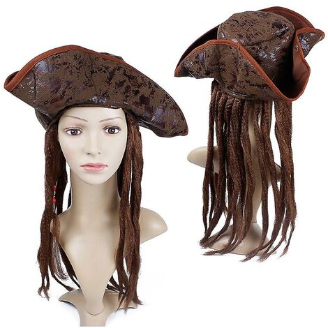 Déguisement d'halloween pour hommes adulte pirate capitaine jack sparrow perruques chapeau pirates des caraïbes cosplay accessoires femme homme