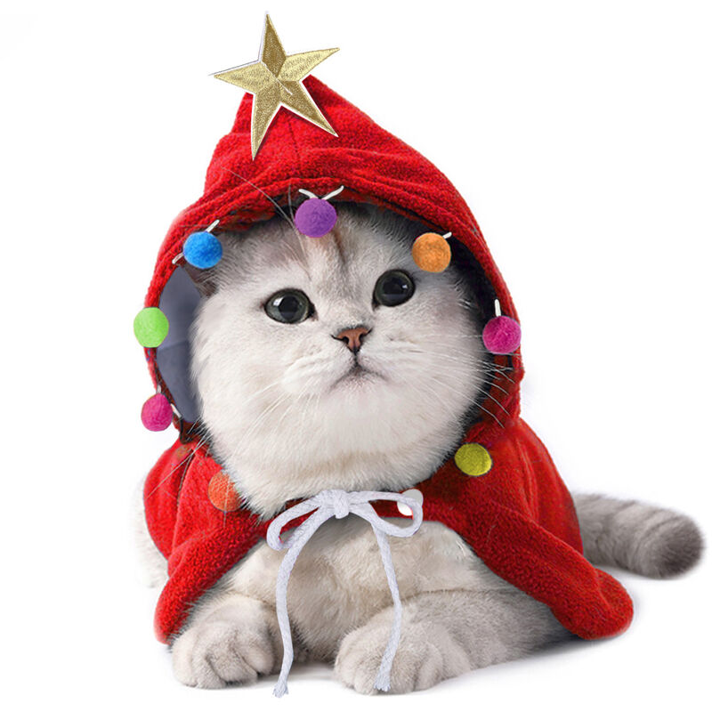 Asupermall - Déguisement Pour Animaux De Compagnie Pompons De Noël Cape Pour Chiot Chats, Rouge l - Rouge l