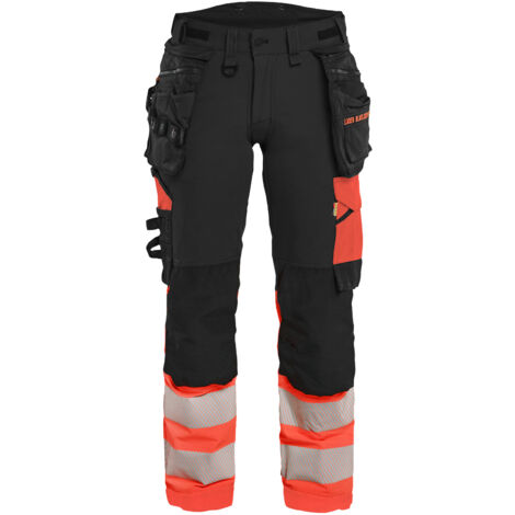 Dehnbarer Arbeitshose 4D Hochsichtbarkeit Damen 7025 - Schwarz/Neonrot M - FR(40) - SE(C38) - Kurz