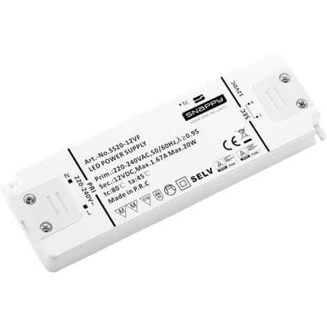Dehner Elektronik SS 20-12VF Transformateur pour LED à tension constante 20 W 1.67 A 12 V/DC homologué pour les meubles, protection contre les surch X967172