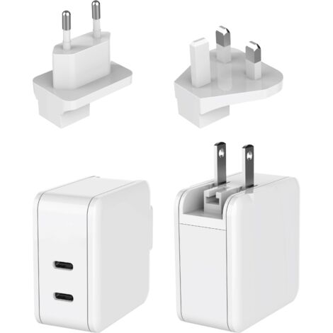 Dehner Elektronik XYPD65CC-ZUZ GaN US foldable with Plug-Set EU/UK white 2xUSB-C Alimentation de table et enfichable AC/DC 65 W USB-C® Power Delivery Y049243