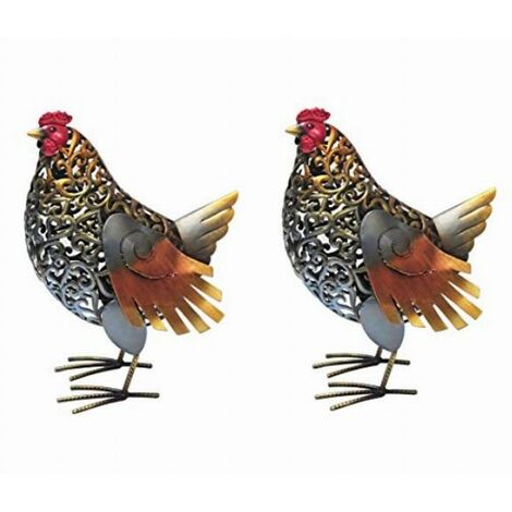 Dehner Figura Decorativa a Forma di Gallo, 2 Pezzi, ciascuno di Circa 38 x 27 x 16,5 cm, Metallo, colorato
