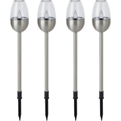 Dehner Flame, Set da Pezzi, in Acciaio Inox/plastica Lampada Solare, Argento, 41,7 x 6,1 x 6,1 cm