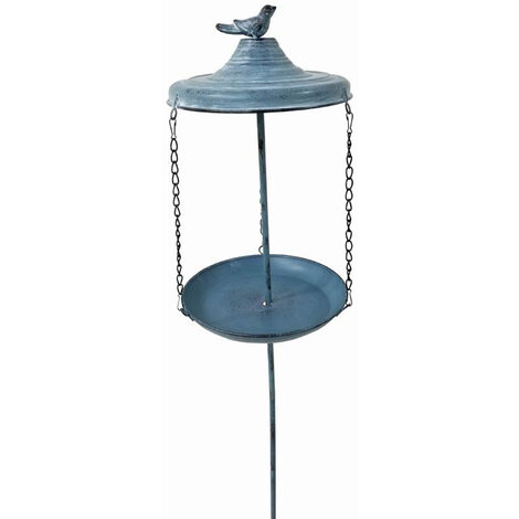Dehner Natura Wildvogel-Futterspender Negev mit Erdspieß, Ø 21.5 cm, Höhe 96 cm, Metall, dunkelblau