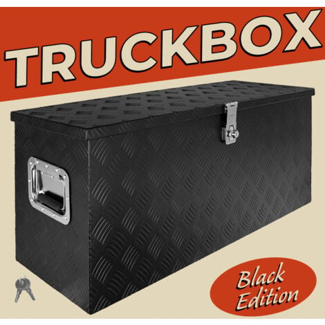 Deichselbox Schwarz Werkzeugkasten Truckbox Alu Box Anhänger Kiste mit Deckel Abschließbar Alubox Transportbox Werkzeugbox Aluminium Aufbewahrungsbox D120 trucky