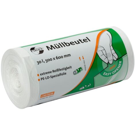 Deiss First Plus - Sacchi per la spazzatura, colore bianco, 30 l, confezione da 50