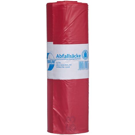 Deiss Premium 11708 sacchetti della spazzatura, 2 1/4 x 1000 mm x 0.06 mm, colore: Rosso (confezione da 25)