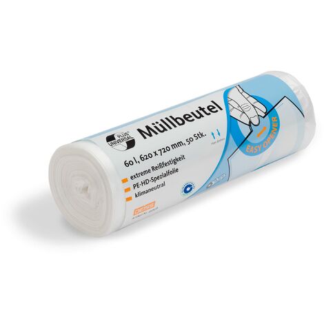 Deiss Universal 49908 Sacchetti per Rifiuti con Banderole Stampate, Capacita 60 L, Trasparente, 620X720 mm, 50 Pezzi