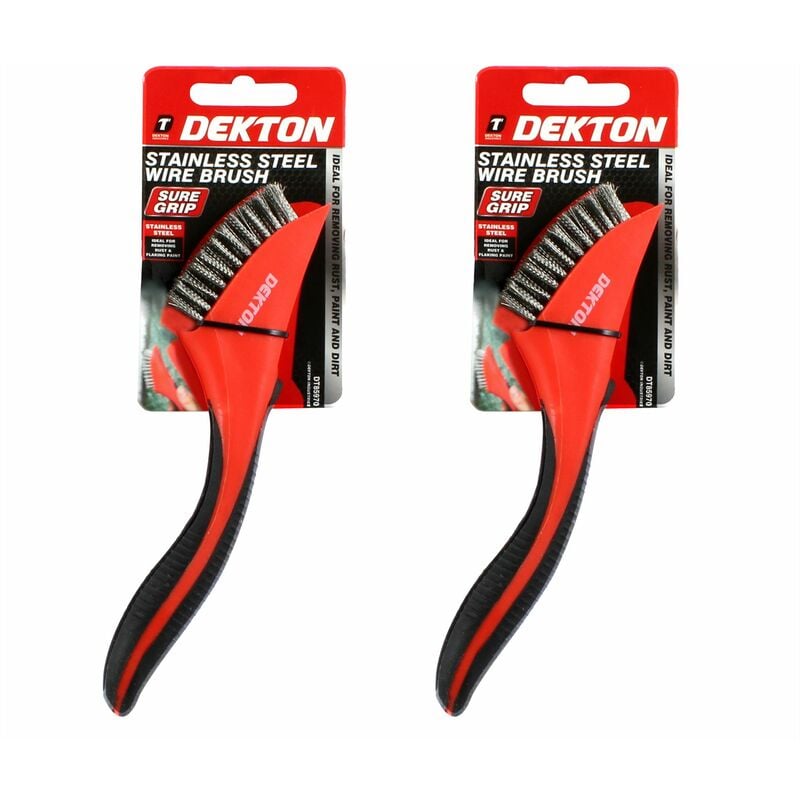 Dekton - 2 x Soft Grip Stainless Steel Metal Wire Brush Ideal for Rust Removal