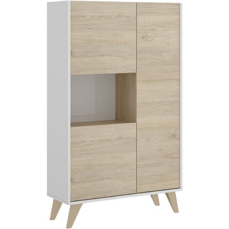DEKIT - Aparador Modulo Alto 3 puertas color Blanco / Natural 135x81x43 cm modelo Ness