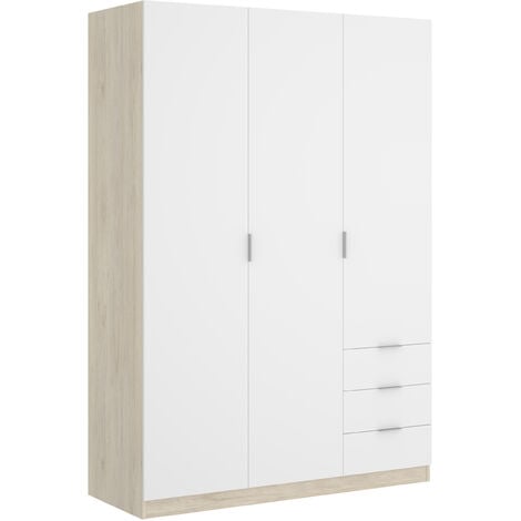 DEKIT - Armario 3 puertas y 3 cajones color Blanco/Natural 184x121x52 cm modelo ESSEN