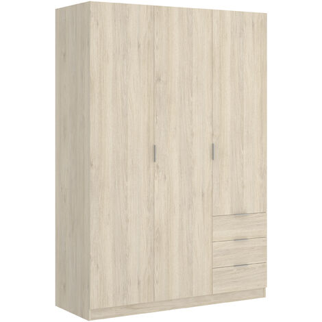 DEKIT - Armario 3 puertas y 3 cajones color Natural 184x121x52 cm modelo ESSEN