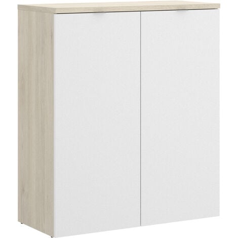 DEKIT - Armario bajo de escritorio 2 puertas color Natural / Blanco Brillo 96x79x40 cm modelo ROX
