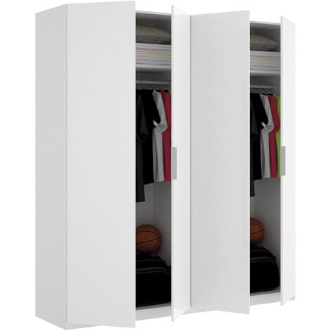 MOBIMARKET DEKIT - Armario para dormitorio de 4 puertas color Blanco Brillo 204x180x52 cm modelo ESSEN