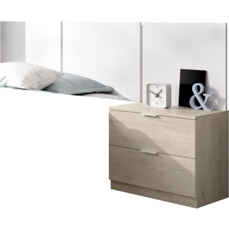 DEKIT BITO - CABECERO DE 3 PLAFONES CON MESITA DE 2 CAJONES - BLANCO / NATURAL - 96 x 157 x 34.2
