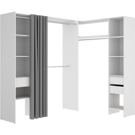 DEKIT - COMPOSICION VESTIDOR RINCONERO ADAPTABLE Y CON CORTINA - 205 x 164/214 x 141 cm - BLANCO
