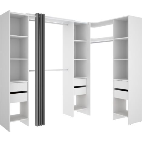 DEKIT - COMPOSICION VESTIDOR RINCONERO ADAPTABLE Y CON CORTINA - 205 x 164/234 x 141 cm - BLANCO