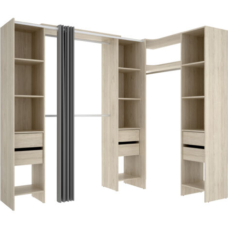 DEKIT - COMPOSICION VESTIDOR RINCONERO ADAPTABLE Y CON CORTINA - 205 x 164/234 x 141 cm - NATURAL