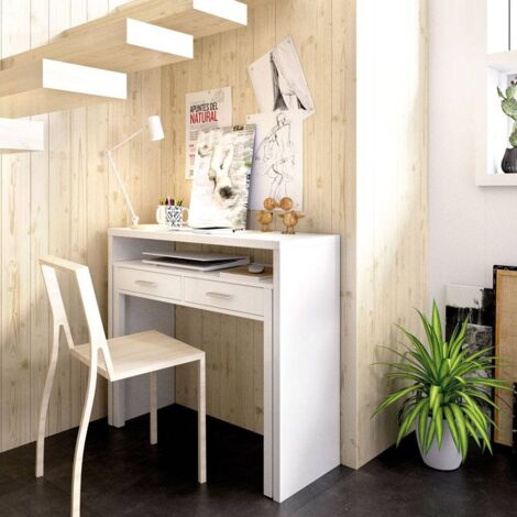 DEKIT - Consola extensible con 2 cajones color Blanco Brillo 88x99x36-70 cm modelo SEVEN