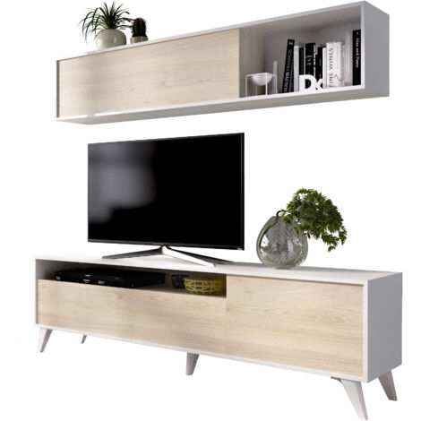 DEKIT GRUPO RIMOBEL BONN - MUEBLE DE SALON COMPACTO TV BONN - 180 X 180 X 41 CM - BLANCO / NATURAL