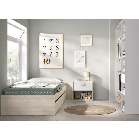 DEKIT GRUPO RIMOBEL LAGO PACK - CONJUNTO DE CAMA NIDO CON 2 CAJONES, MESITA DE NOCHE Y ARMARIO VESTIDOR - NATURAL
