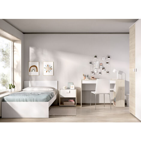 DEKIT GRUPO RIMOBEL TOP PACK - CONJUNTO DE CAMA, MESITA Y MESA ESCRITORIO - BLANCO / NATURAL