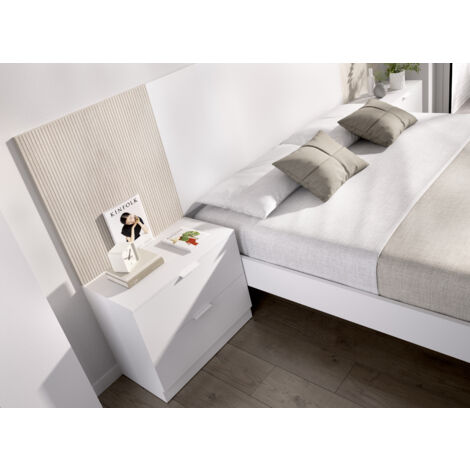 DEKIT LAGO - MESITA DE NOCHE DE DOS CAJONES PARA DORMITORIO - BLANCO - 46 x 50.3 x 34.2 cm